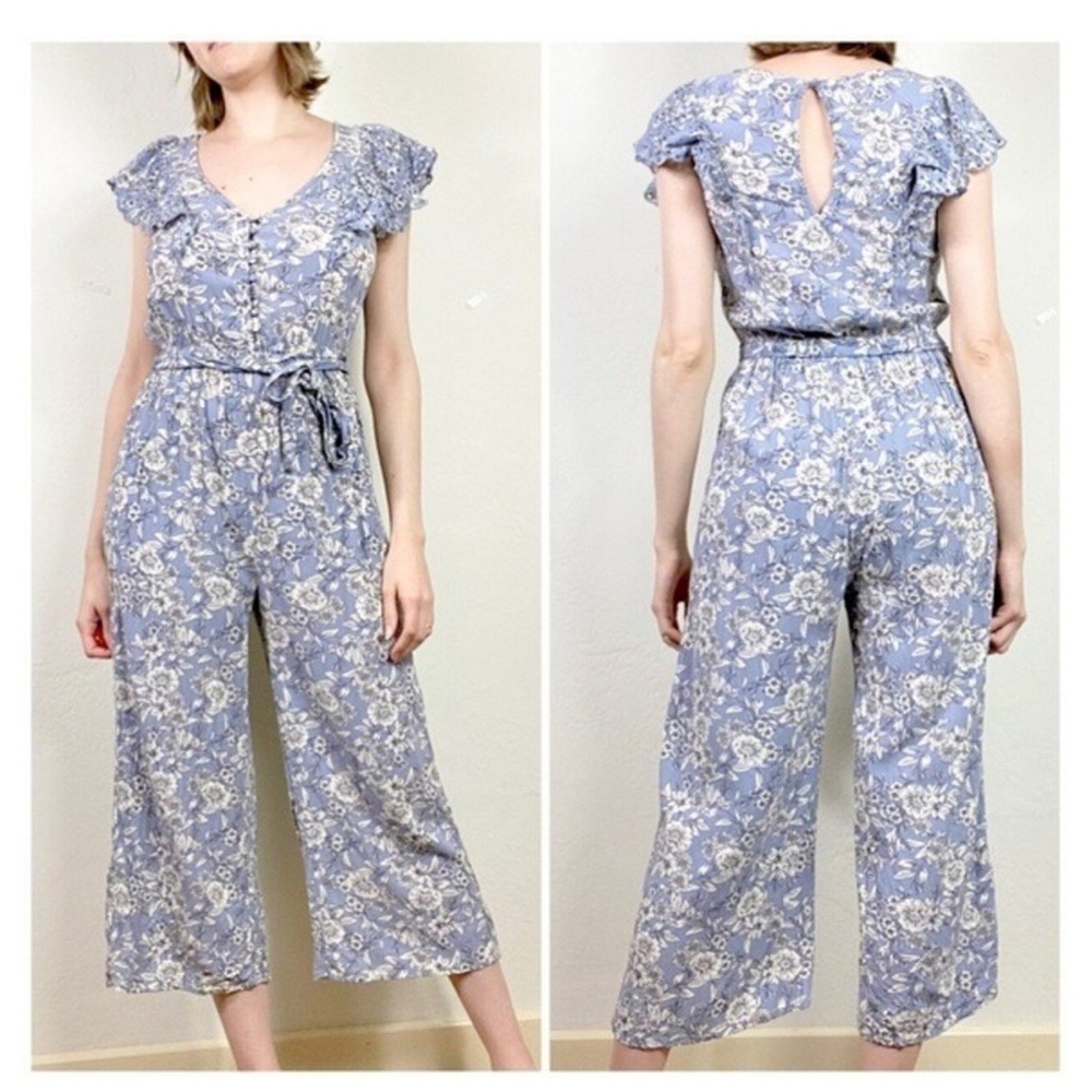 American Eagle Womens Jumpsuit Size Small Blue Floral Cottagecore Boho Prairie